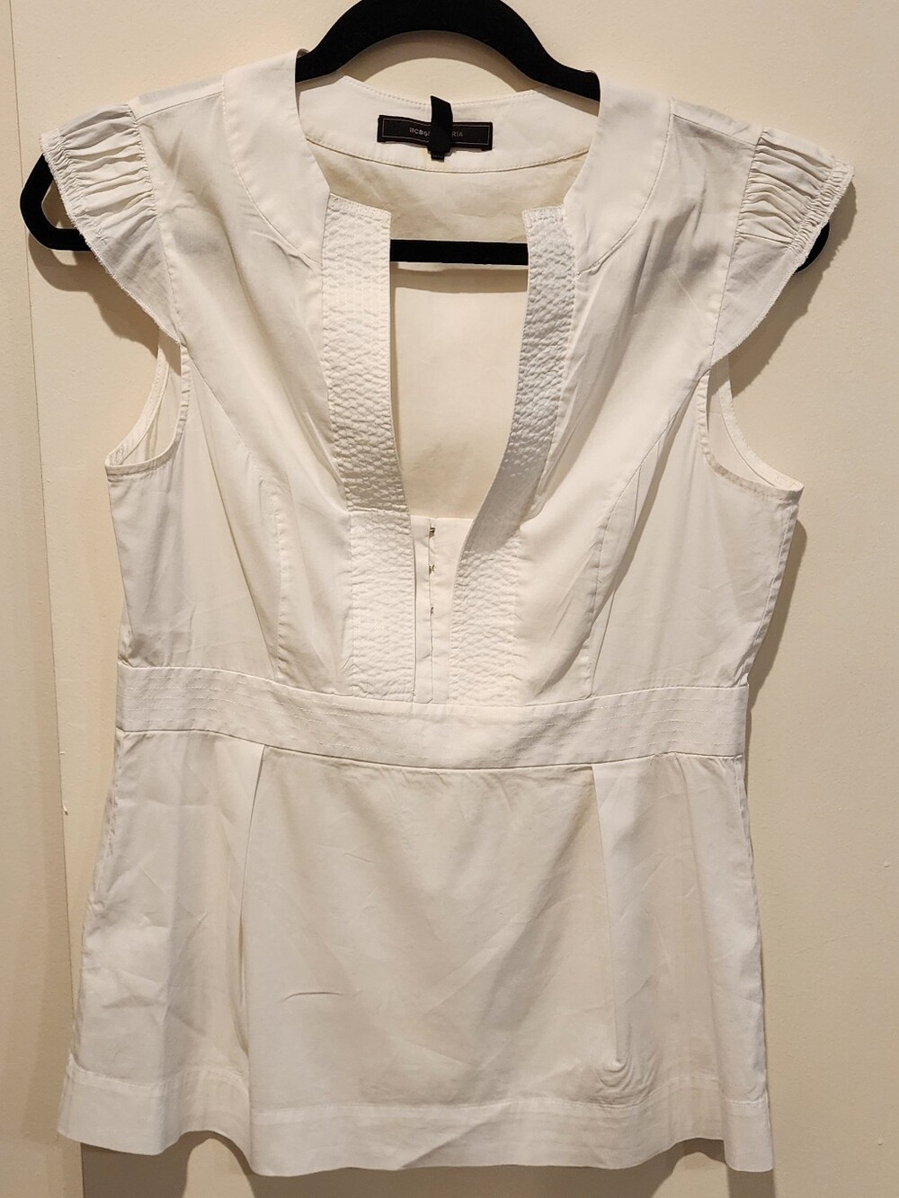 BCBGMAXAZRIA White Ruffle Sleeve Empire Waist Blouse Women’s Top Small